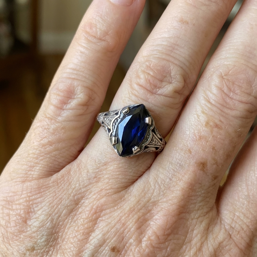 Vintage Mysterious Faux Zirconia Filigree Ring