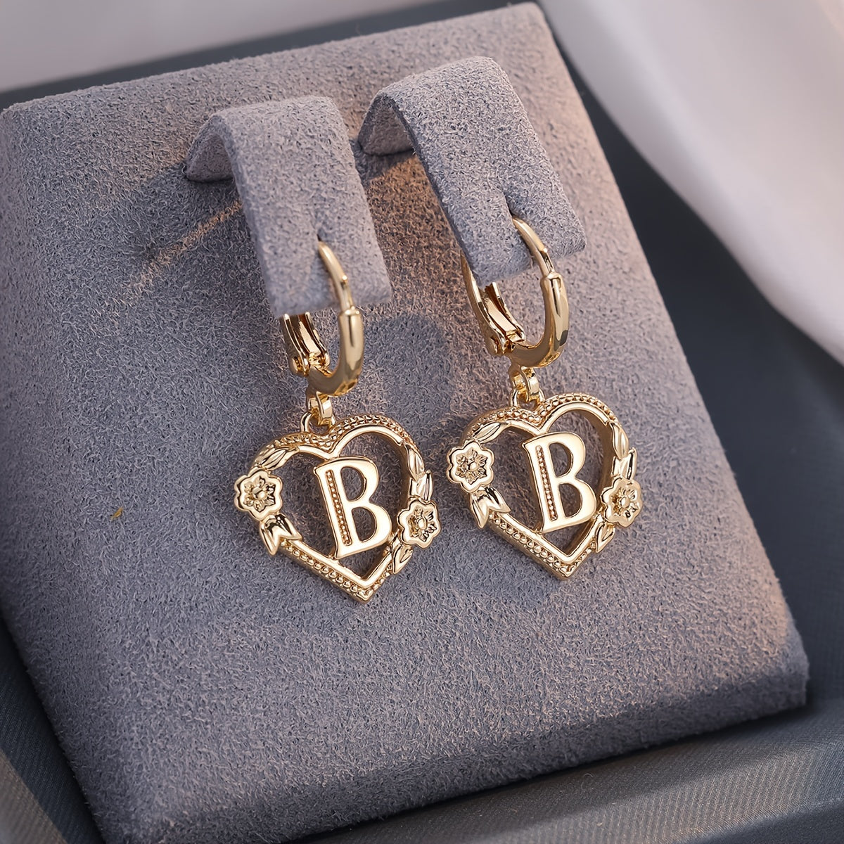 Dainty Initial Heart Hoop Earrings