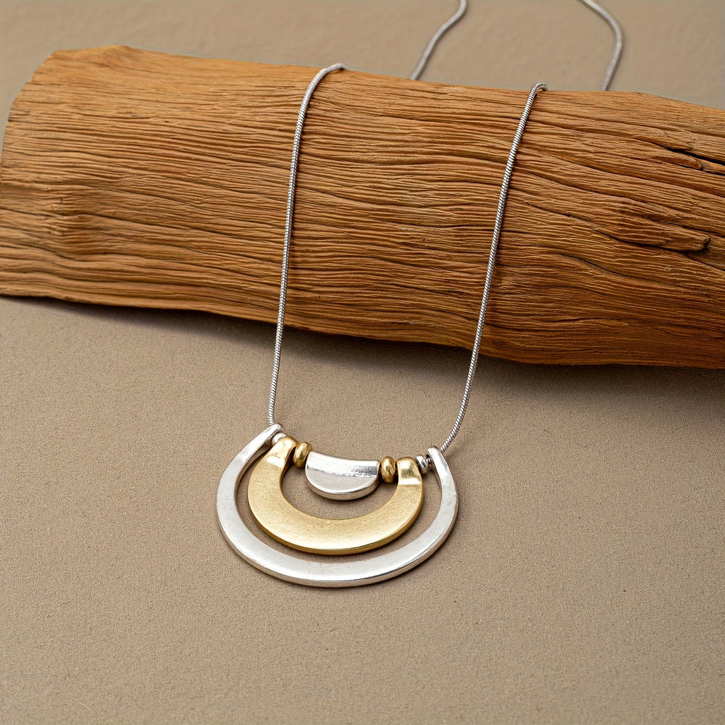 Modern Mixed-Metal Abstract Pendant Necklace