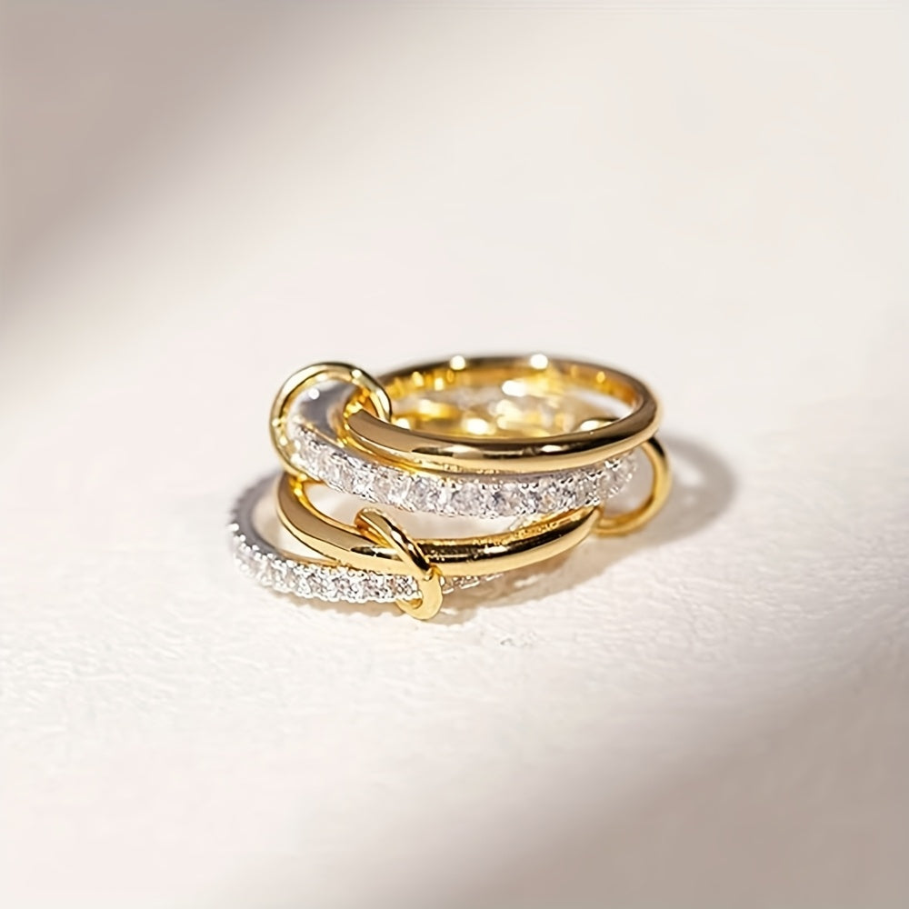 Minimalist Gold Plated Stackable Ring Set with Zirconia Accents