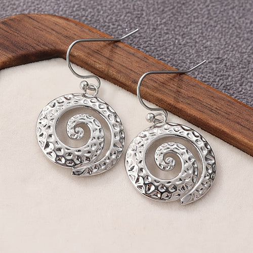 Artisan Spiral Hammered Silver Drop Earrings