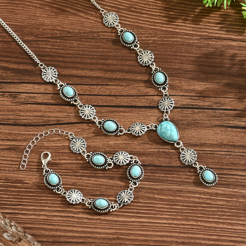 & Silver Floral Necklace and Bracelet Set
