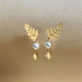 Vintage Elegant Gold Leaf & Pearl Drop Earrings