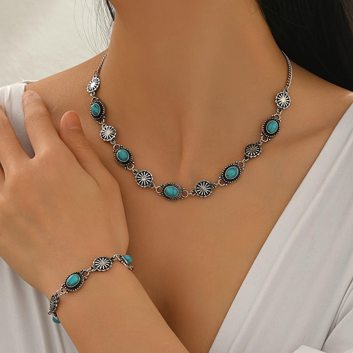 & Silver Floral Necklace and Bracelet Set