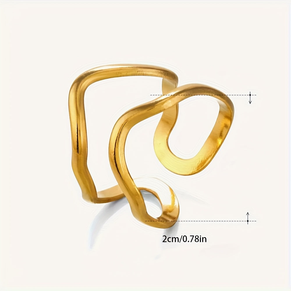 Minimal Design Wave-Style Gold Adjustable Ring Set