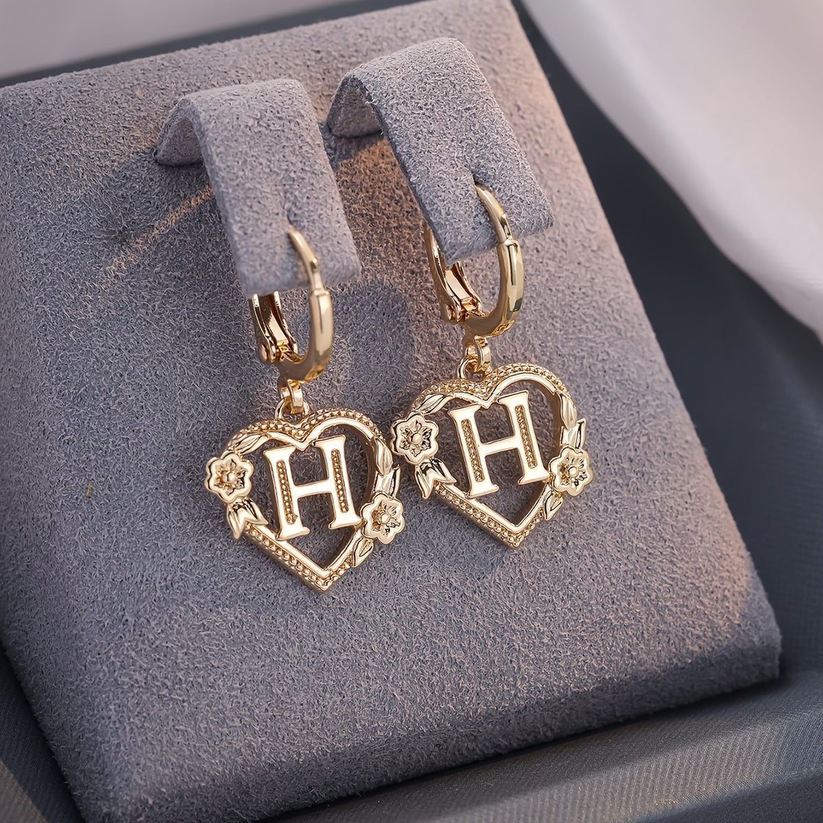 Dainty Initial Heart Hoop Earrings