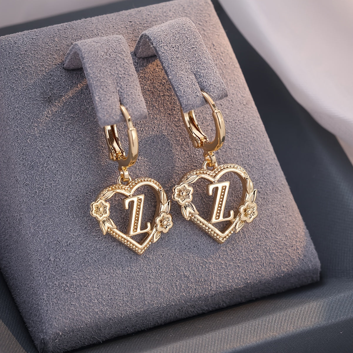 Dainty Initial Heart Hoop Earrings
