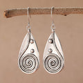 Vintage Spiral Teardrop Primitive Sun Silver Plated Earrings