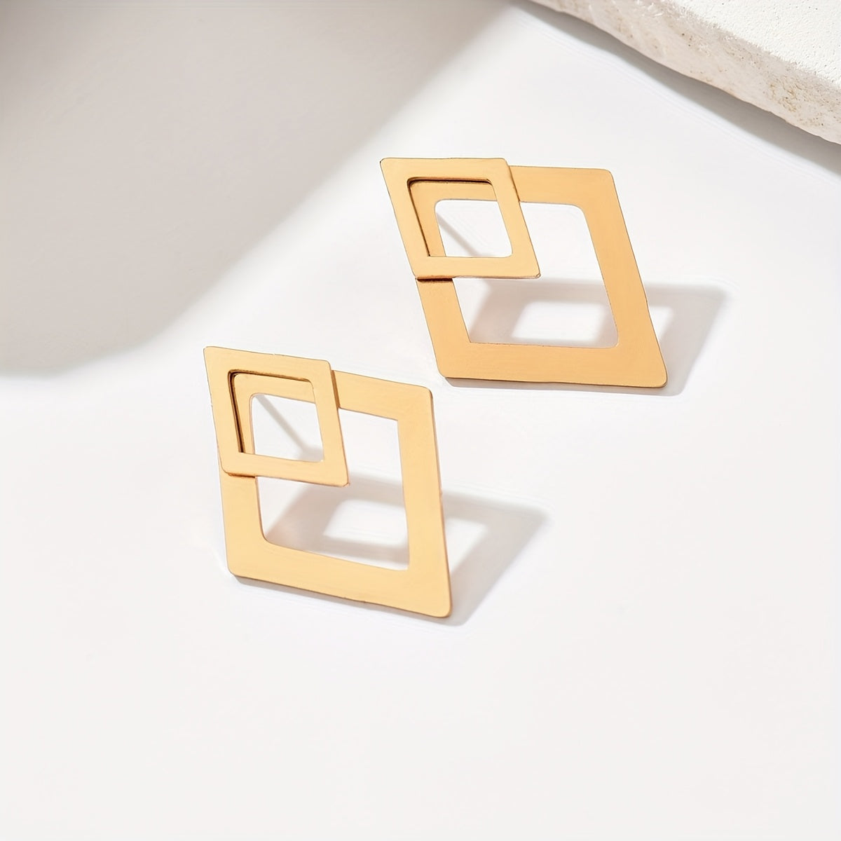 Elegant Double Rhombus Gold Statement Earrings