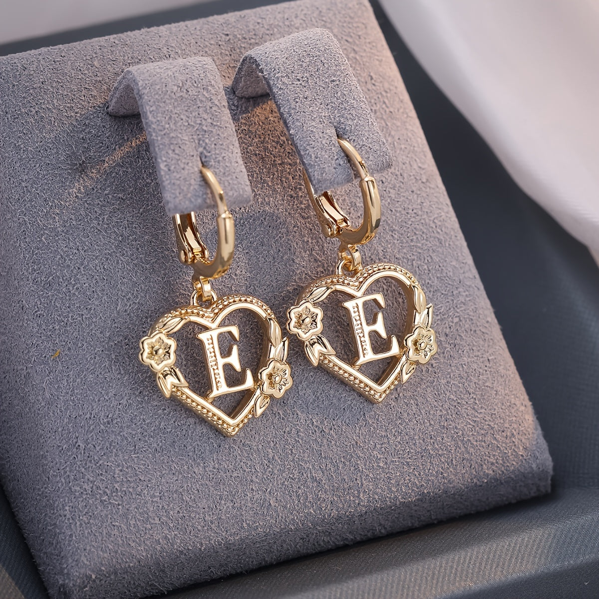 Dainty Initial Heart Hoop Earrings