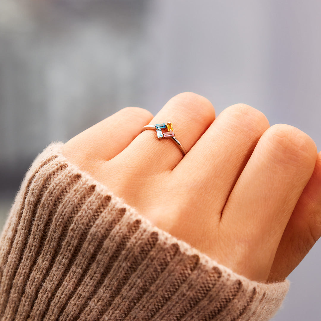 Personalized Baguette Birthstones Ring