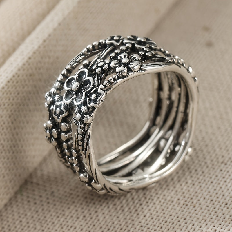 Vintage Carved Floral Branches and Leaf Twists Band Ring
