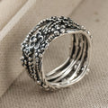Vintage Carved Floral Branches and Leaf Twists Band Ring