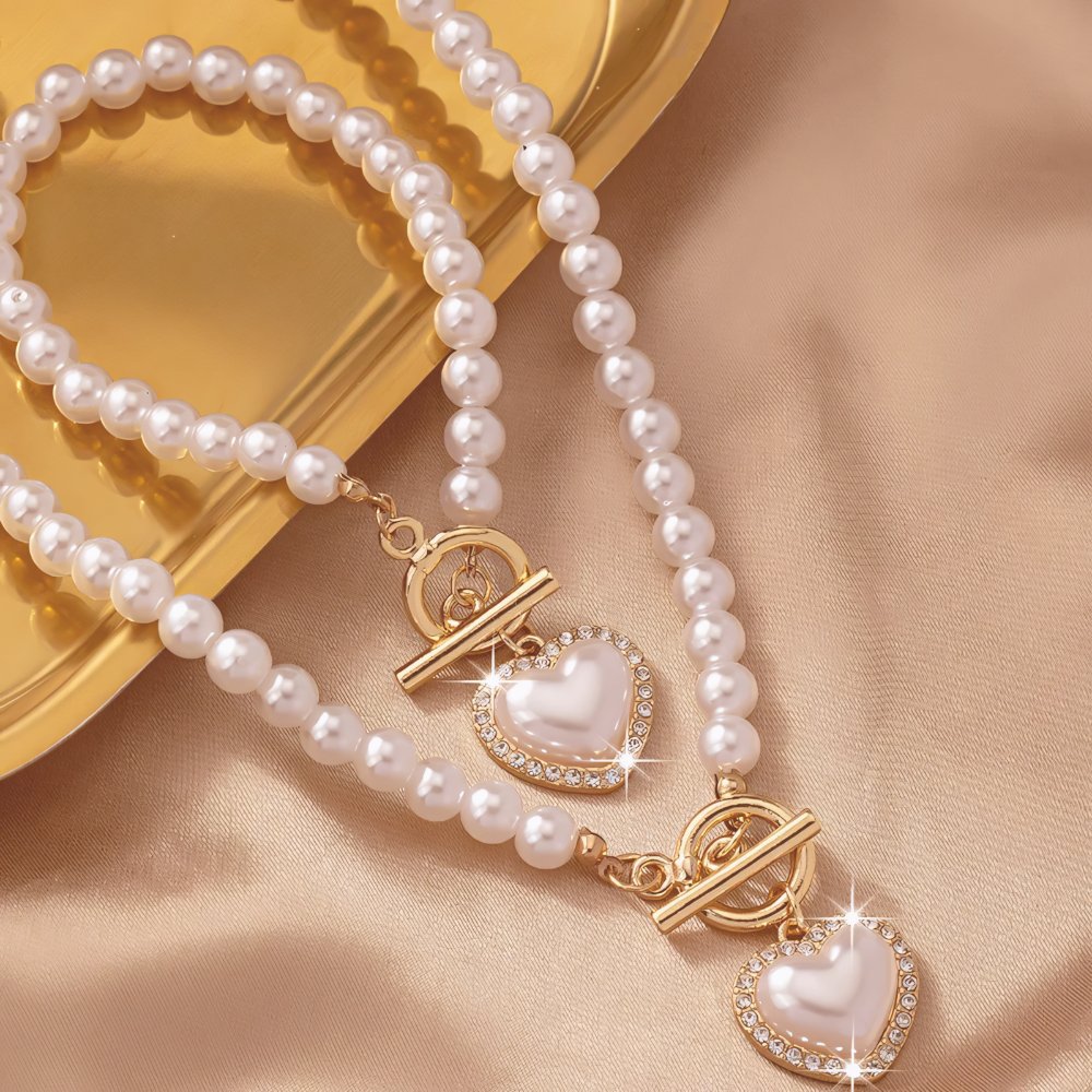2Pc Beaded Heart Pendant Bracelet and Necklace Set