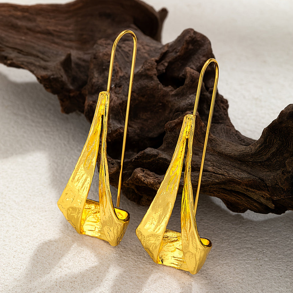 Hollow Geometric Hammered Pendant Earrings