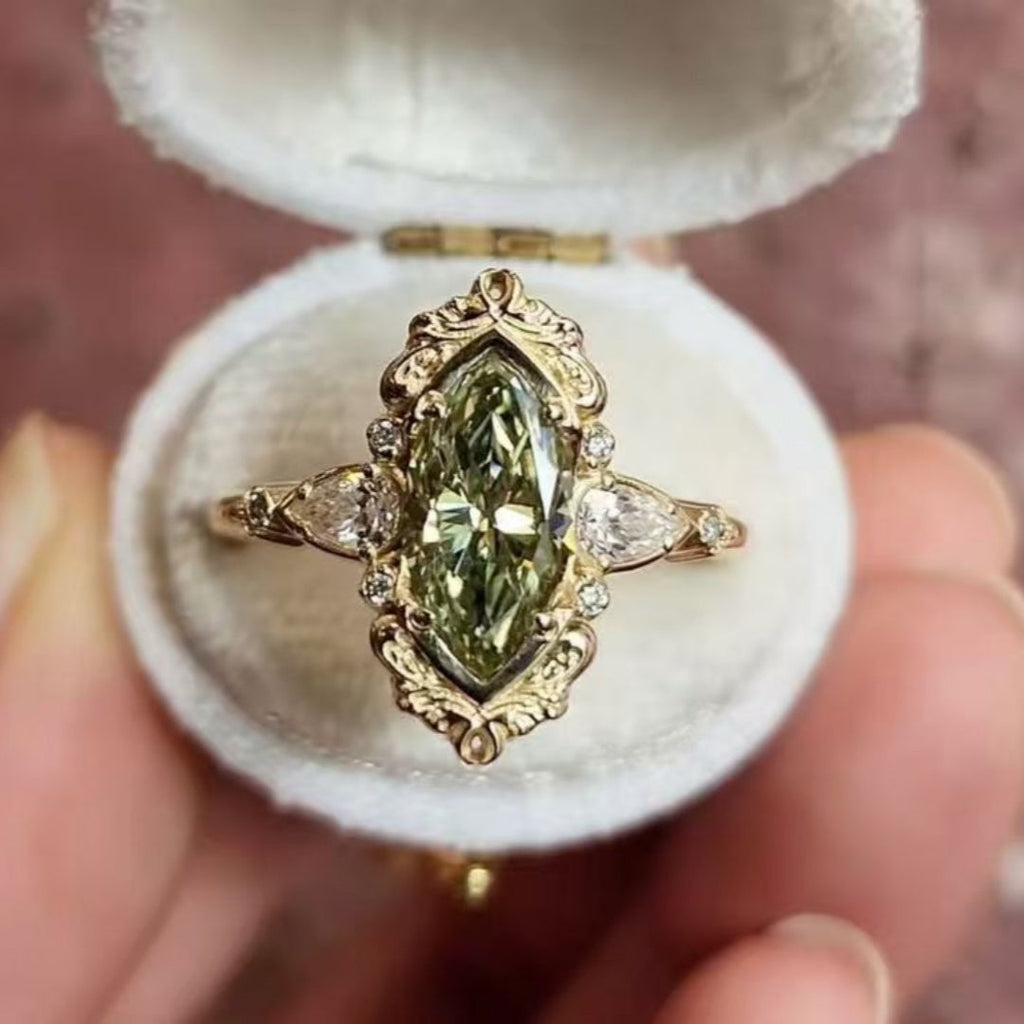 Elegant Green Cubic Zirconia Copper Engagement Ring