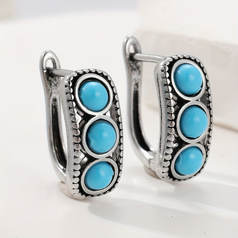 Vintage Chunky Turquoise Bead Hoop Earrings