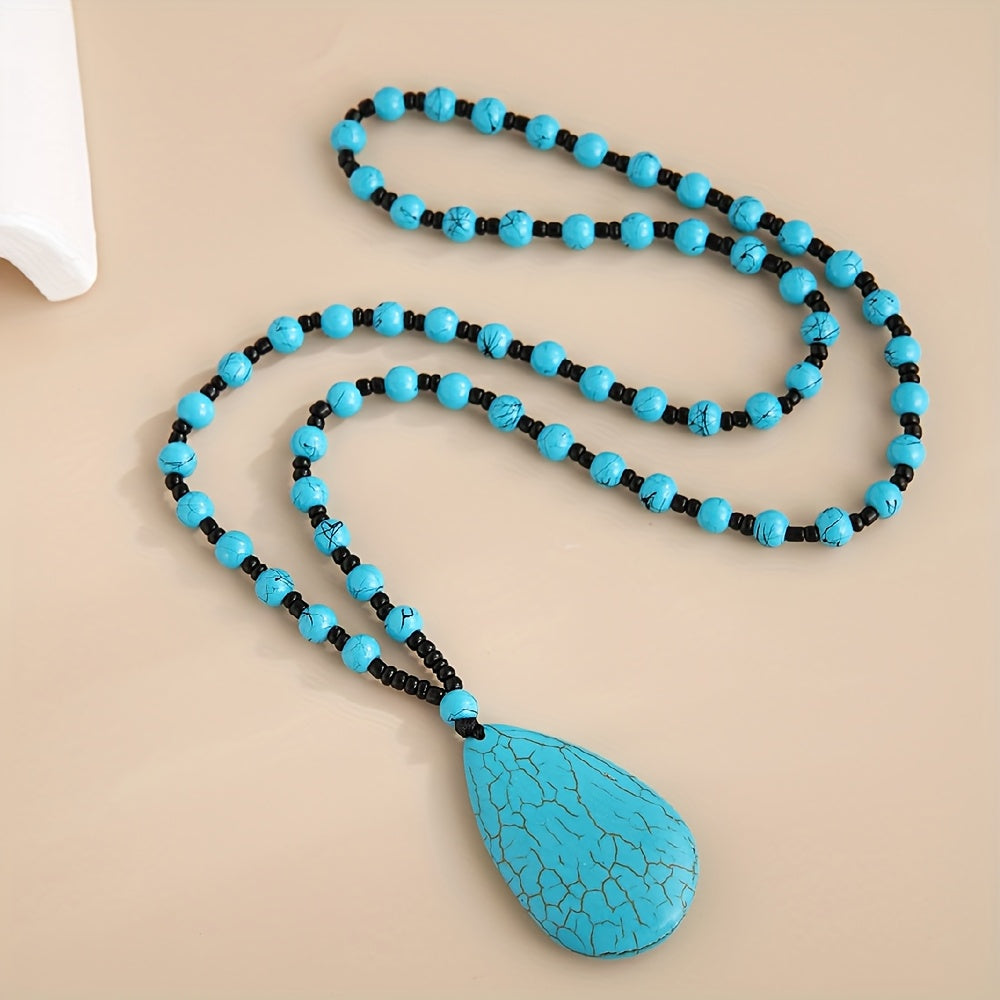 Beaded Large Teardrop Pendant Necklace