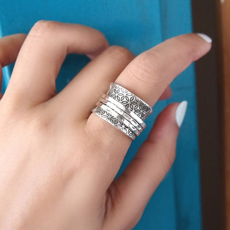 Floral Wide Silver Plated Ring