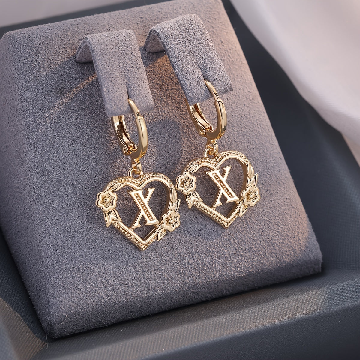 Dainty Initial Heart Hoop Earrings