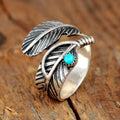 Boho Feather Turquoise Sterling Silver Ring