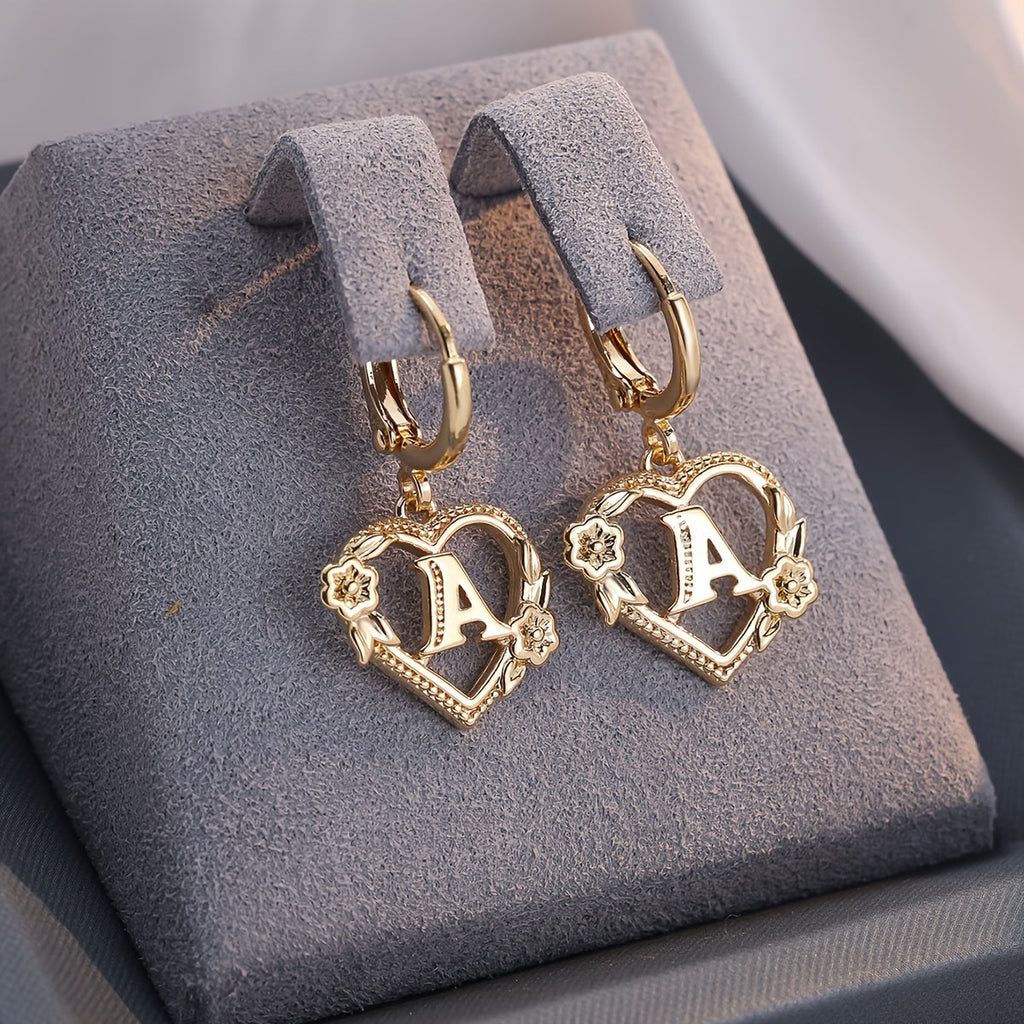 Dainty Initial Heart Hoop Earrings