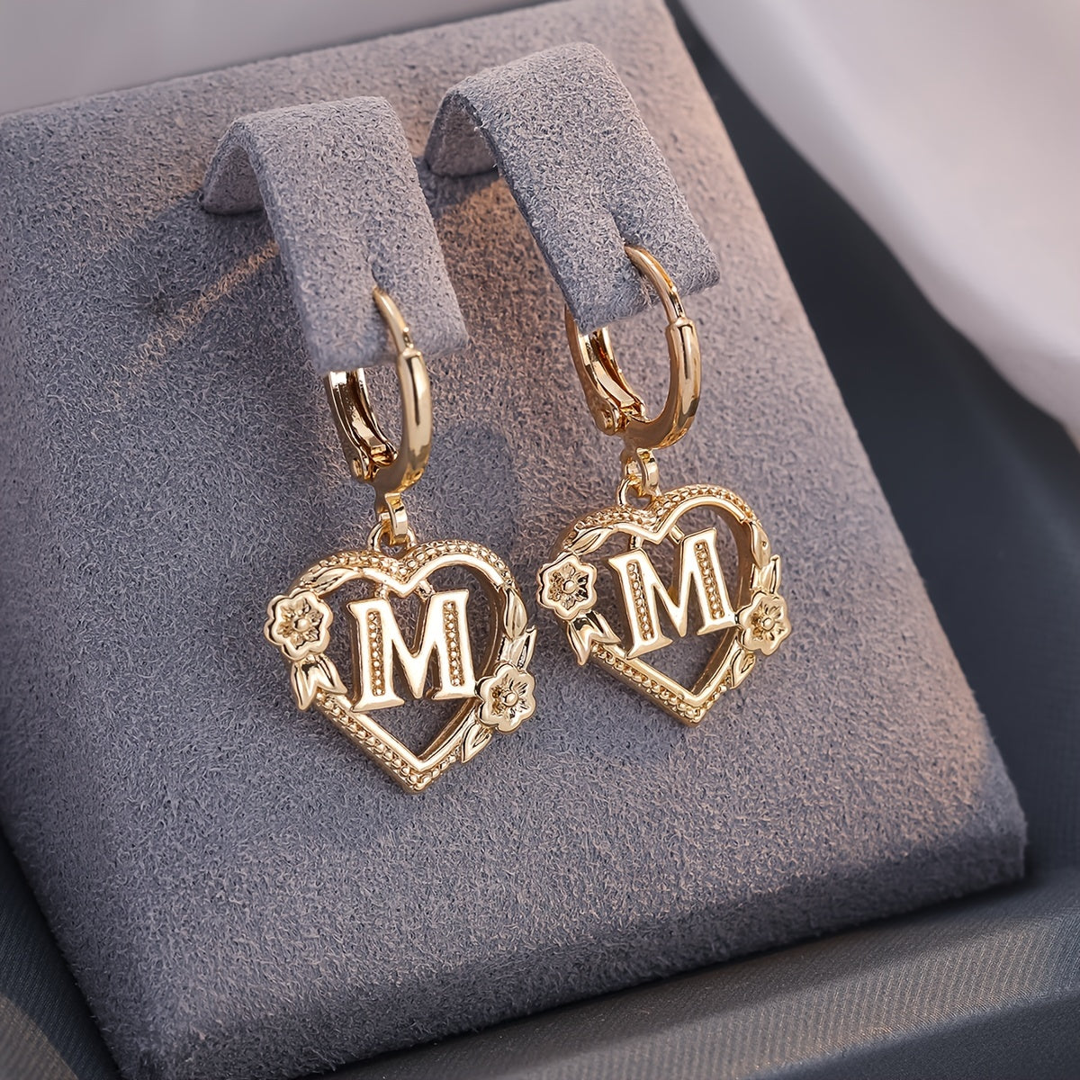 Dainty Initial Heart Hoop Earrings