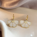 Elegant Four Petals Flower Enamel Drop Earrings