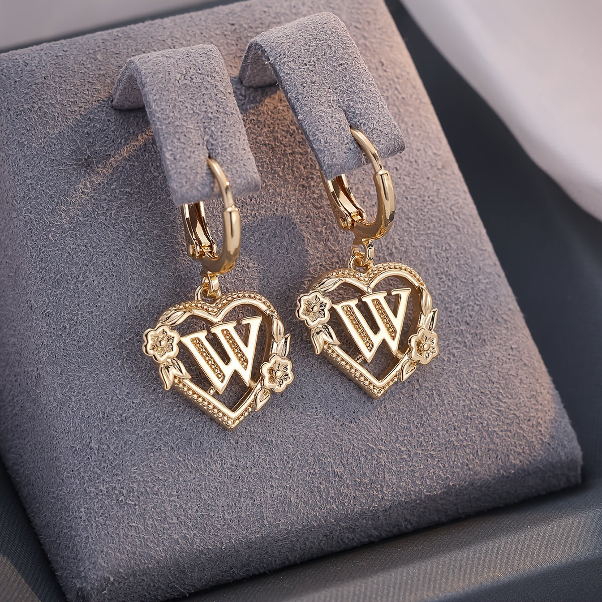 Dainty Initial Heart Hoop Earrings