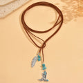 Turquoise Feather Pendant Layered Necklace
