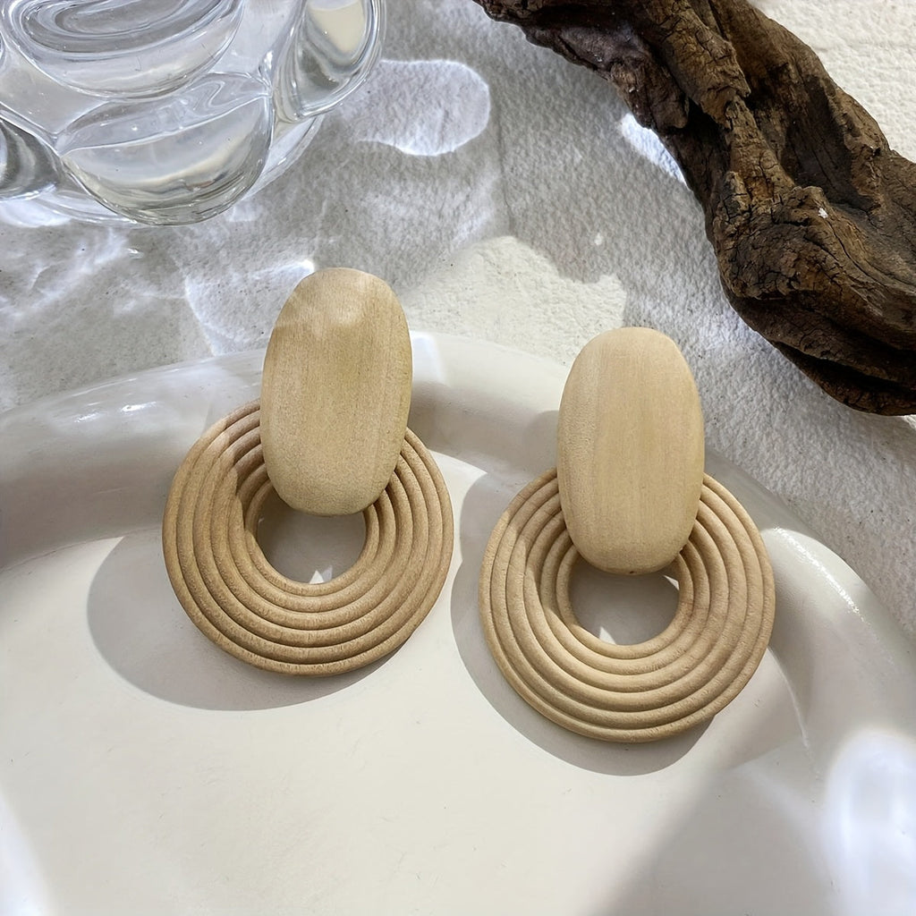 Natural Wood Spiral Drop Earrings