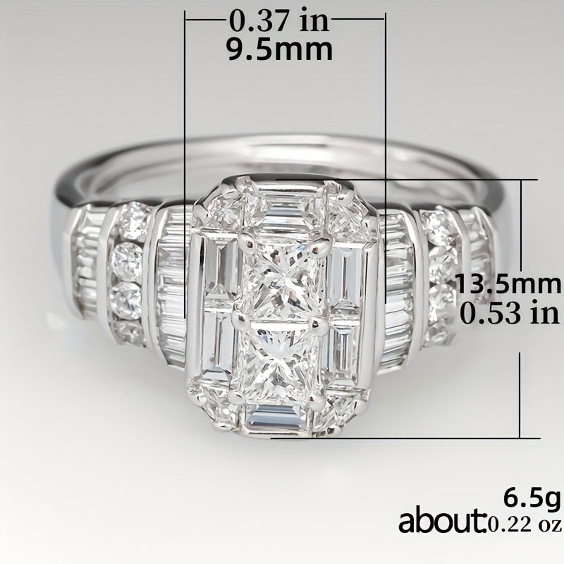 Elegant Silver Plated Bridal Style Square Zirconia Ring