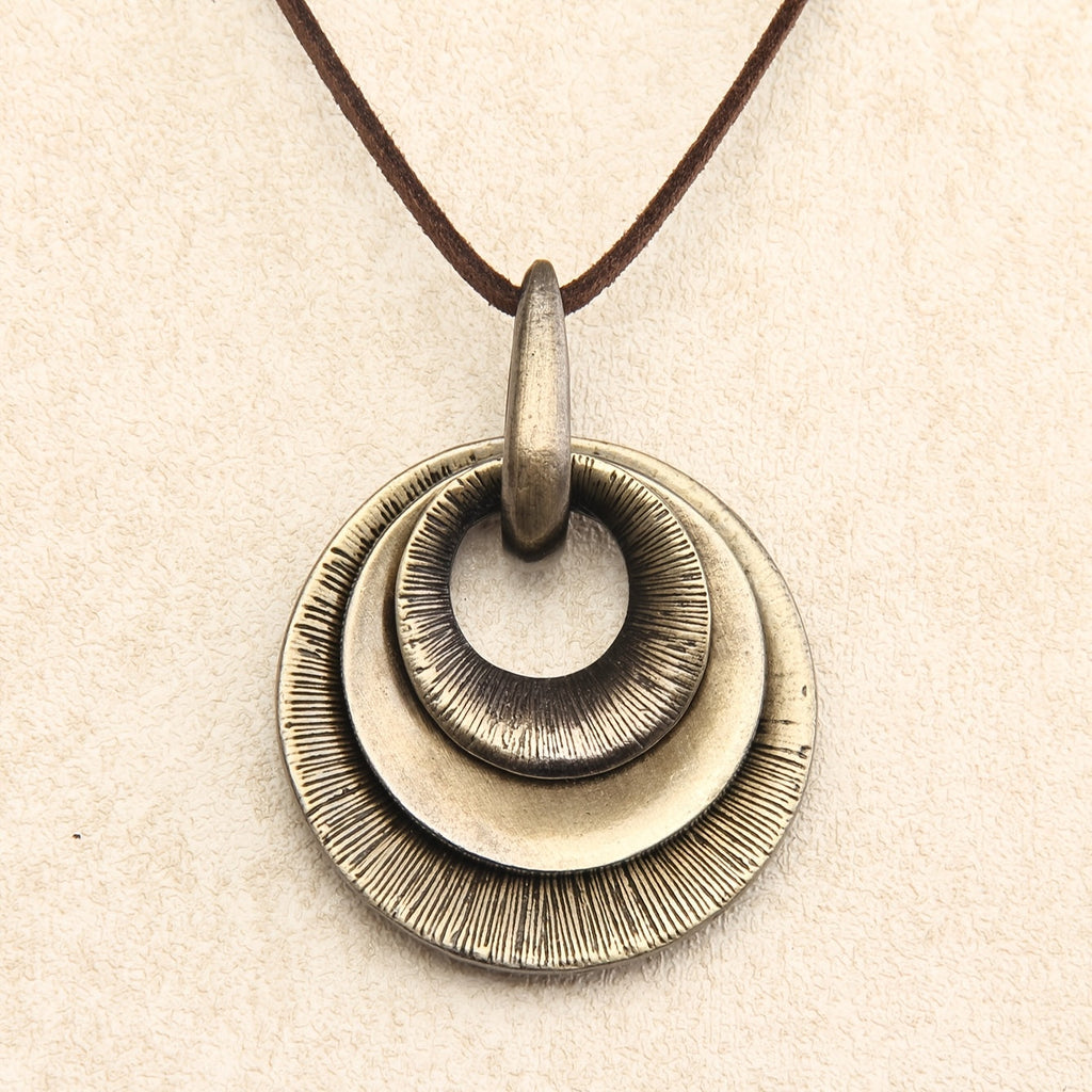 Layered Zinc Alloy Disc Long Pendant Necklace