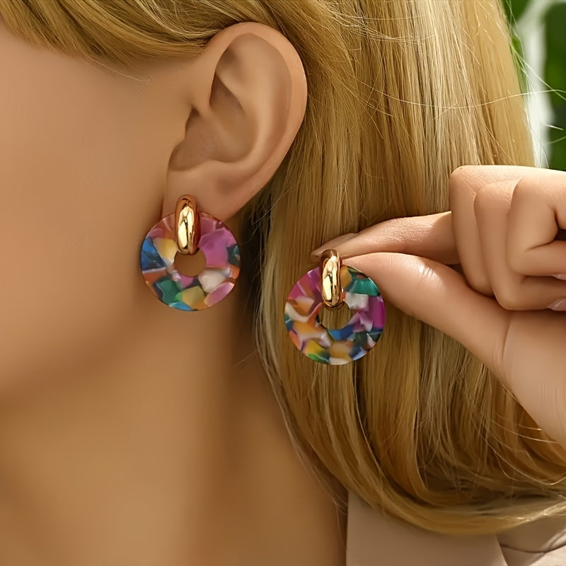 Modern Bold Artistic Design Colorful Resin Statement Earrings