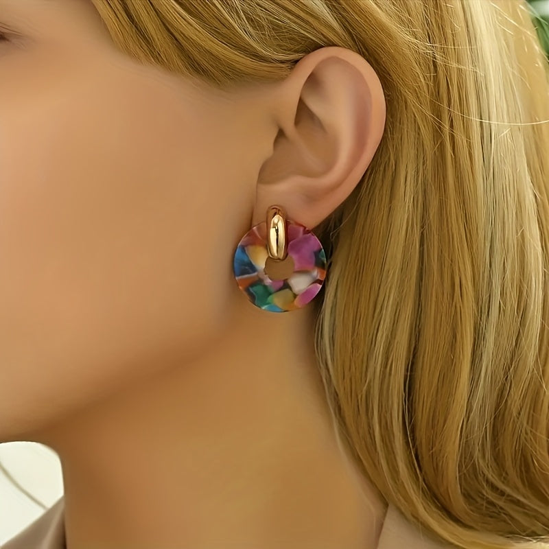 Modern Bold Artistic Design Colorful Resin Statement Earrings