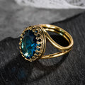 Elegant Gold Plated Oval Blue Stone Ring