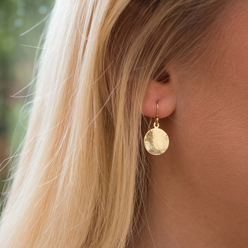 Round Shape Hammered Zinc Alloy Disc Drop Earrings