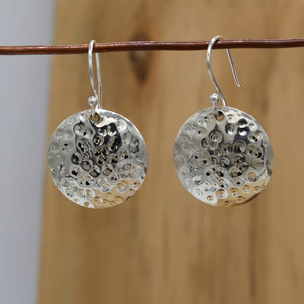 Round Shape Hammered Zinc Alloy Disc Drop Earrings
