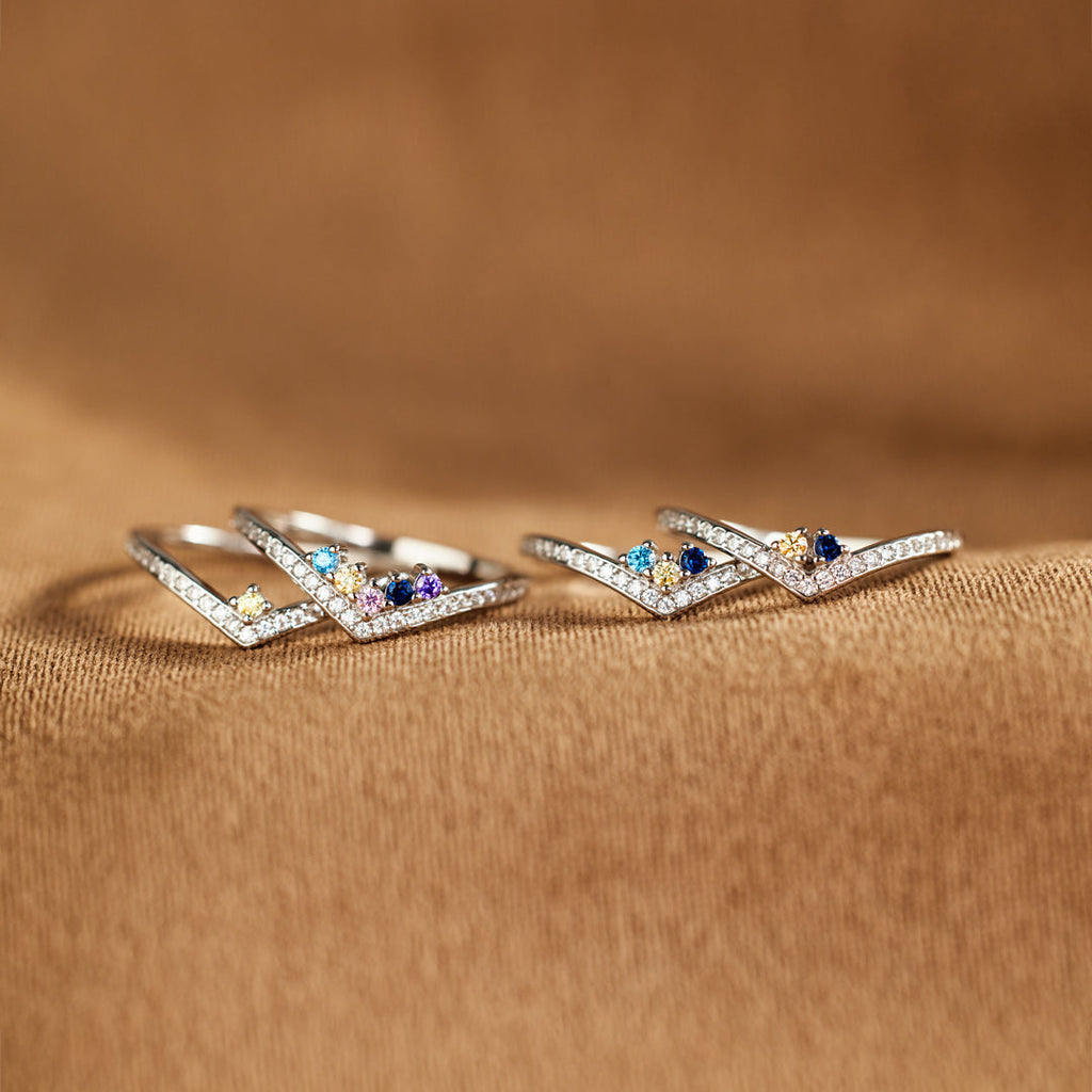 Personalized Birthstones Chevron Pavé Ring