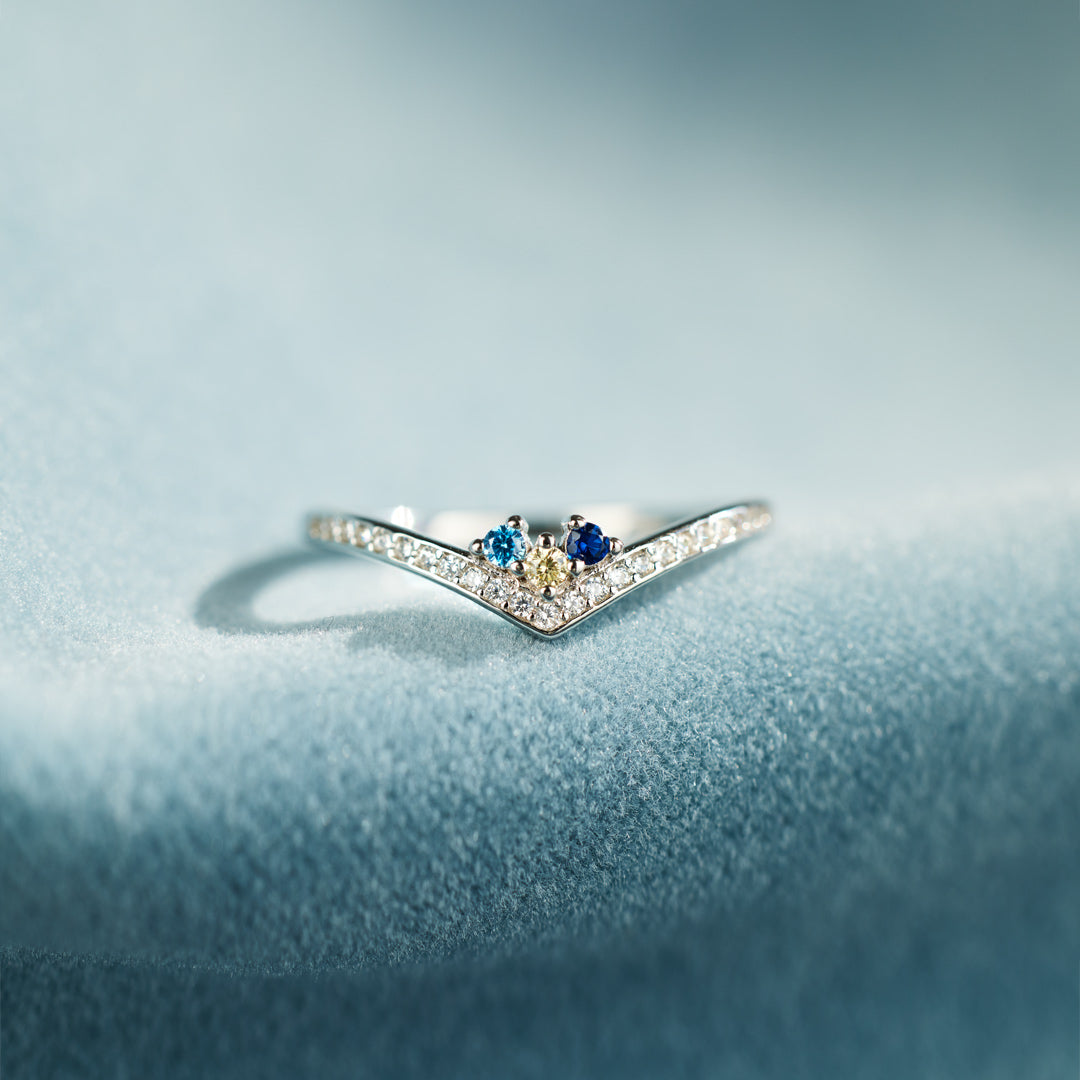 Personalized Birthstones Chevron Pavé Ring