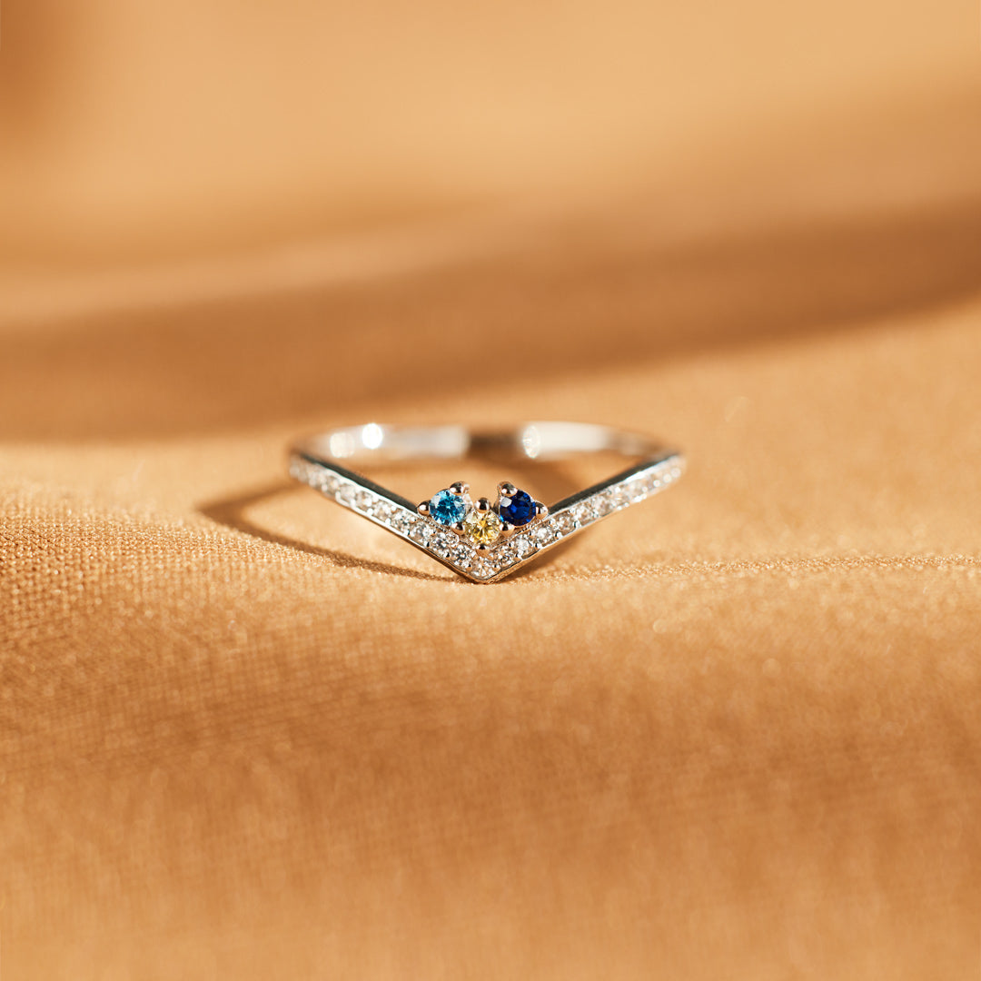 Personalized Birthstones Chevron Pavé Ring