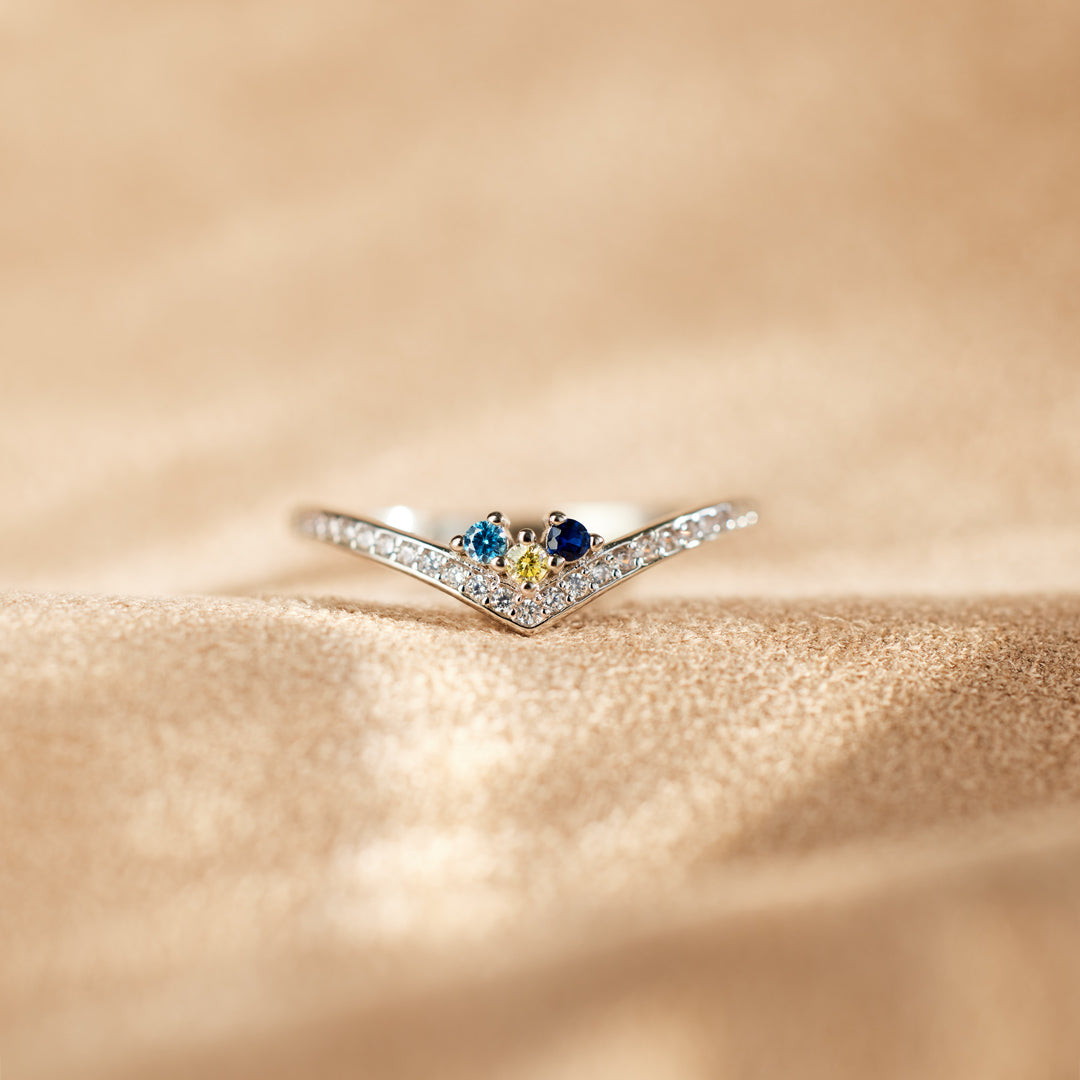Personalized Birthstones Chevron Pavé Ring