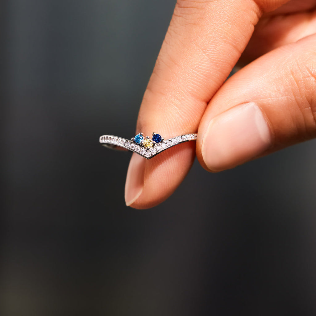 Personalized Birthstones Chevron Pavé Ring