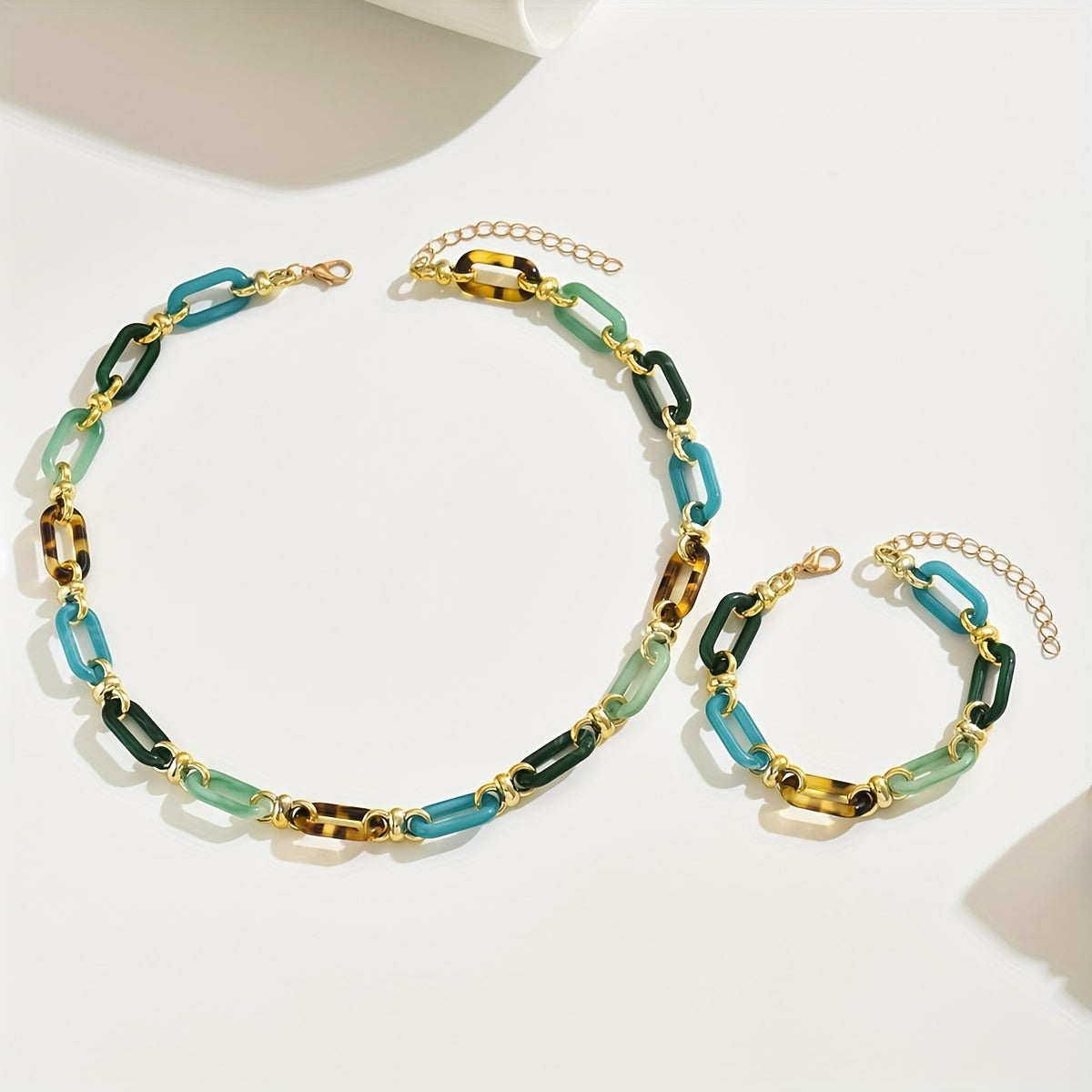 Multicolor Resin Link Necklace Bracelet Set