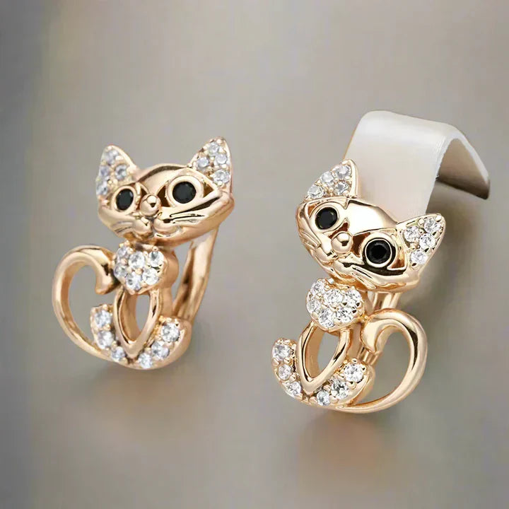 Delicate Cat Earrings with Zirconia - Stylish & Playful At the Same Time - Blake