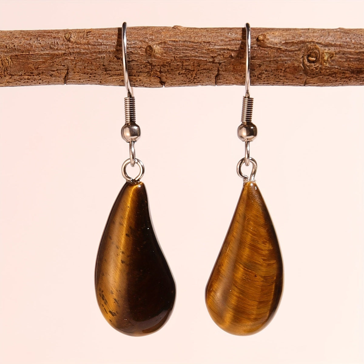 Elegant Tiger Eye Water Drop Design Earrings