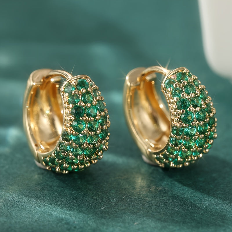 Green Zirconia Hoop Stud Clip Earrings