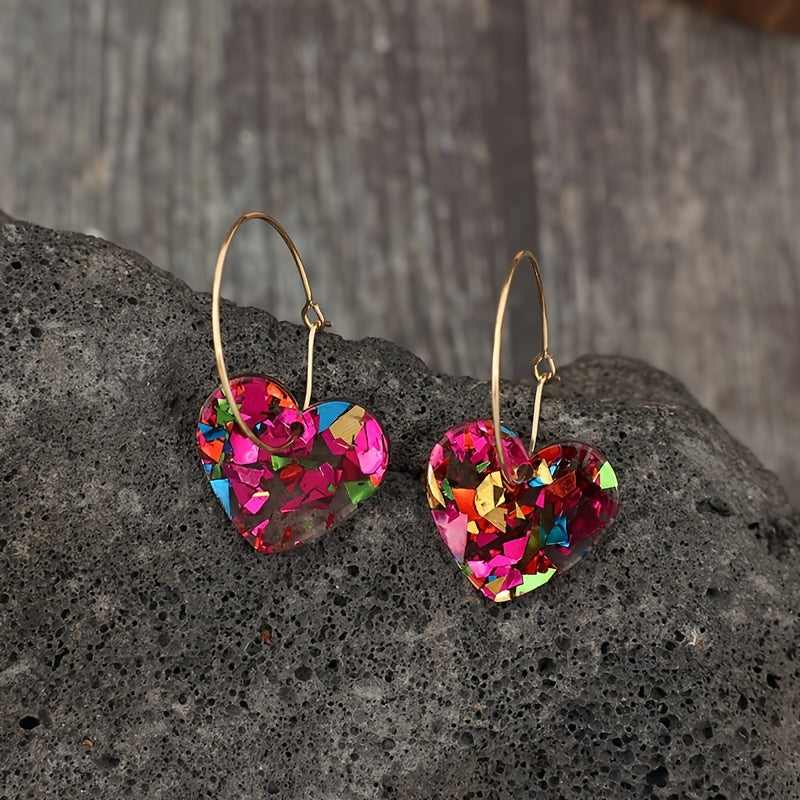 Resin Glitter Heart Pendant Earrings