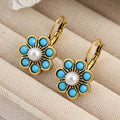 Turquoise and Pearls Flower Earrings