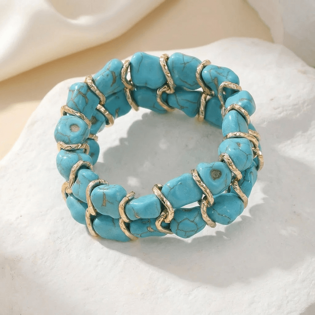 Turquoise Stone Woven Gold Bracelet